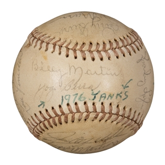 1976 American League Champion New York Yankees Team Signed OAL MacPhail Baseball With 21 Signatures Including Munson, Berra, Martin, Hunter and Lemon (PSA/DNA)